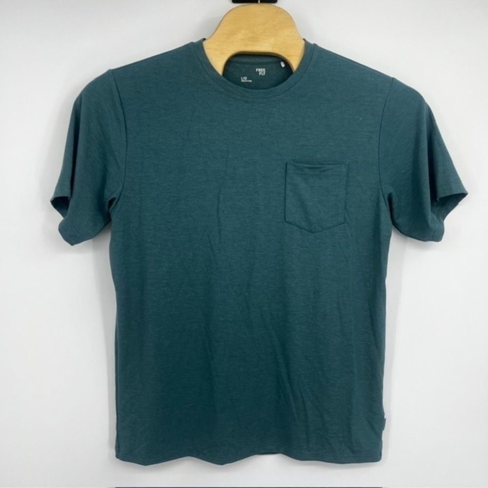 Free Fly Men's Large Bamboo Flex Teal Blue Short Sleeve Pocket T-Shirt